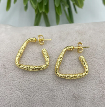 Gold plated organic shape textured hoops with post