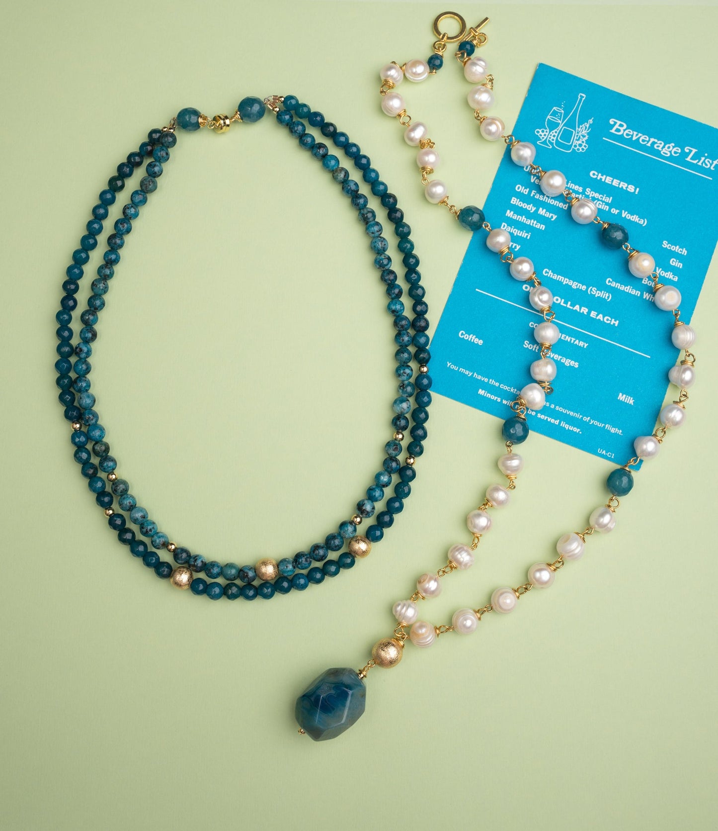 Double Agate, Jasper, Gold Ball Necklace