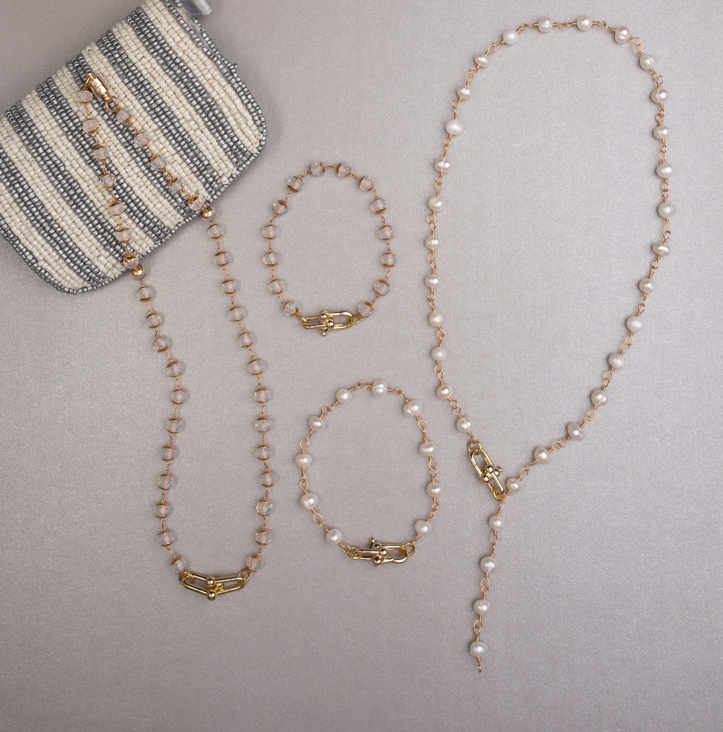 Horsebit Choker, Cream Crystal Chain