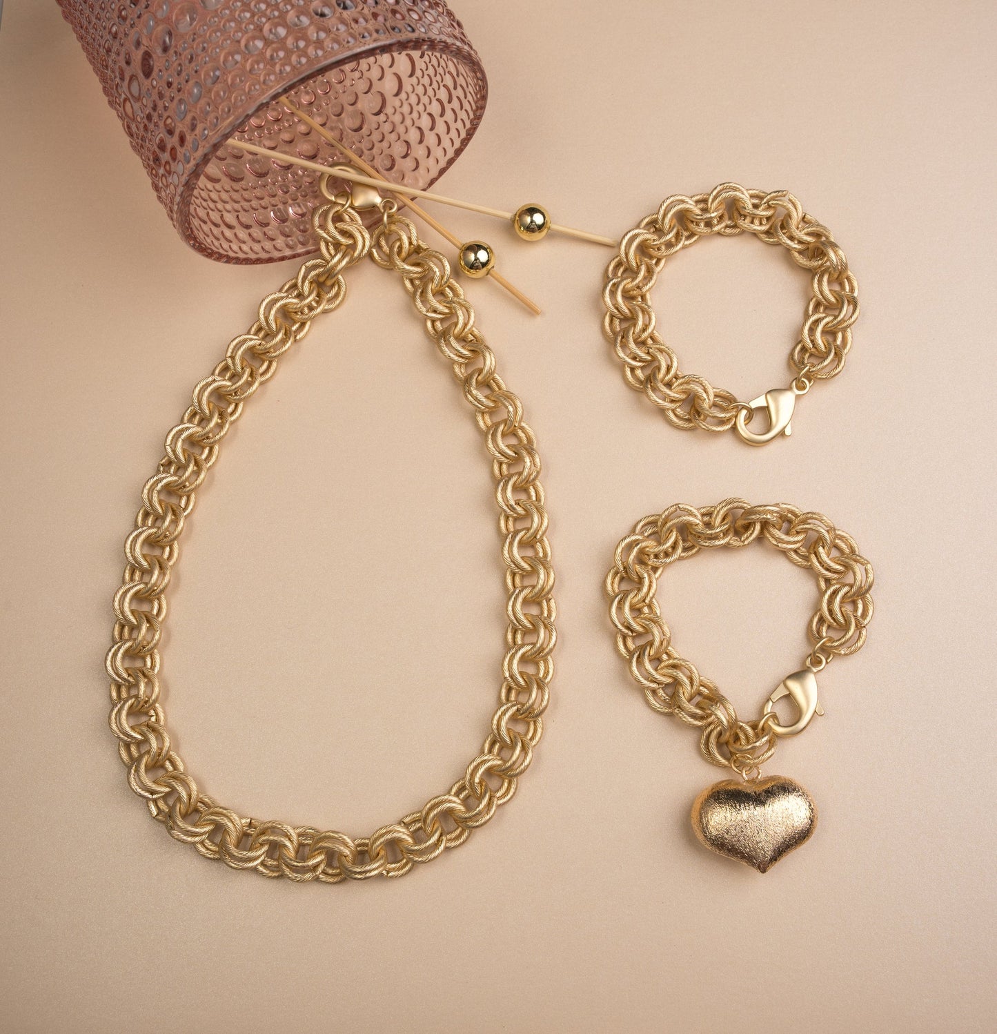 Matte Gold Double Circle Chain Necklace