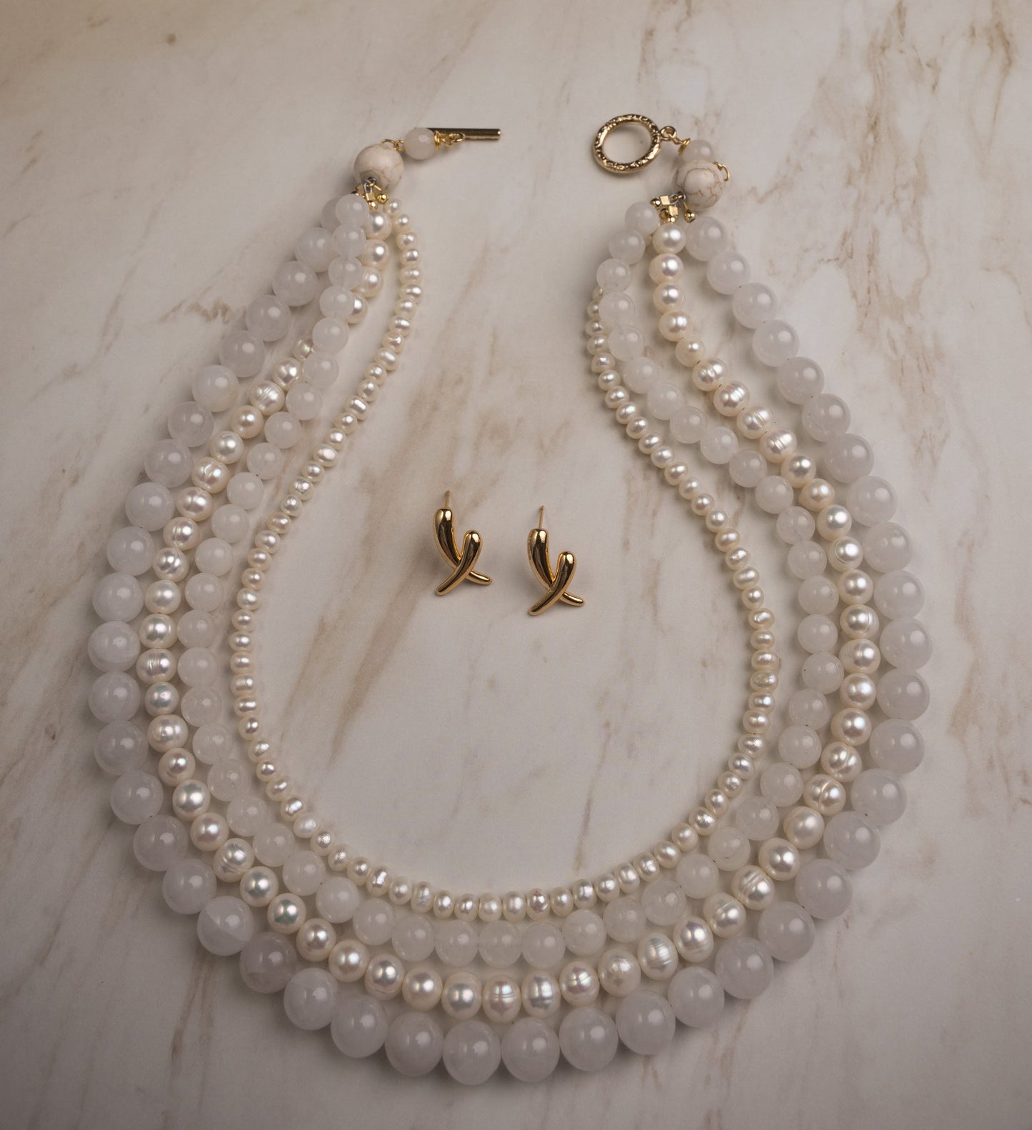 Freshwater Pearl Necklace, Multi Strand Snow Agate
