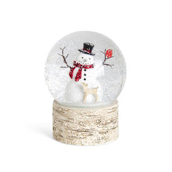 Snowman & Fawn Snow Globe w/Resin Birch Base