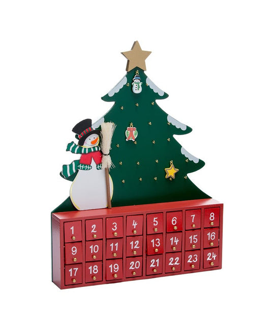 Wooden Snowman With Christmas Tree Advent Calendar