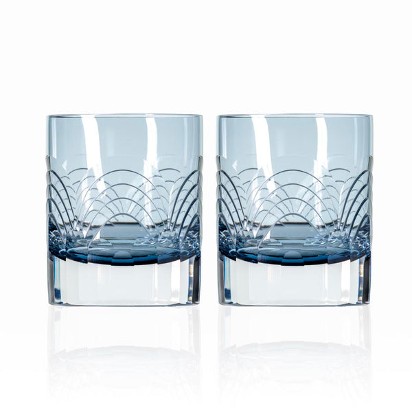 Set of 2 Cascades Blue 7oz On the Rocks Whiskey Glasses