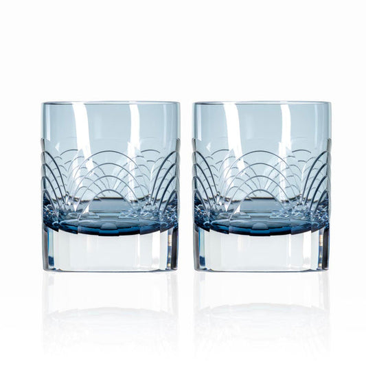 Set of 2 Cascades Blue 7oz On the Rocks Whiskey Glasses