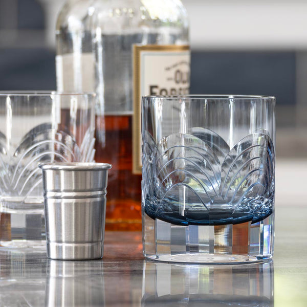 Set of 2 Cascades Blue 7oz On the Rocks Whiskey Glasses