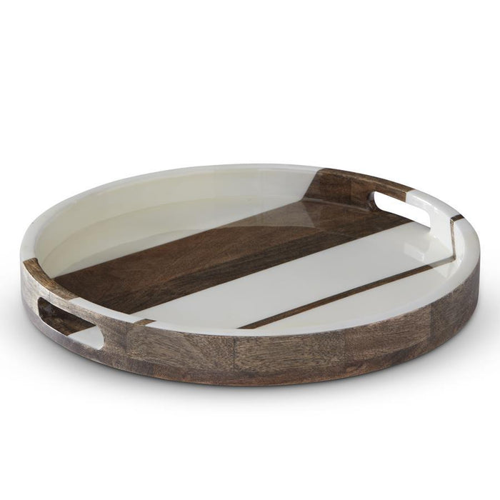 Round Mango Wood Enamel Tray-14.5"