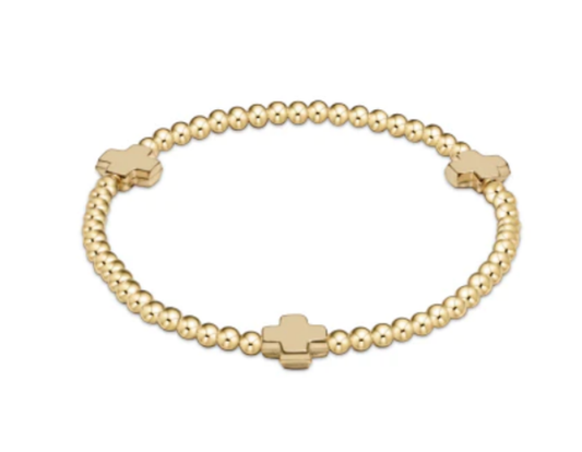 Signature Cross Gold Pattern 3MM Bead Bracelet Gold
