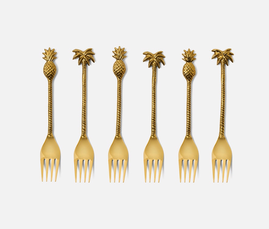 Set of 2 Palm Tree/Pineapple Appetizer Forks - Gold