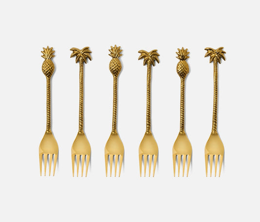 Set of 2 Palm Tree/Pineapple Appetizer Forks - Gold