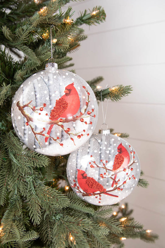 Ass't Clear Glass Snowy Ornament w/Cardinal