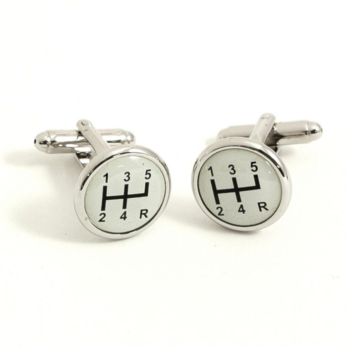 Rhodium Plated Cufflinks with Gear Shifter Design