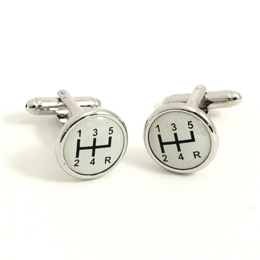 Rhodium Plated Cufflinks with Gear Shifter Design