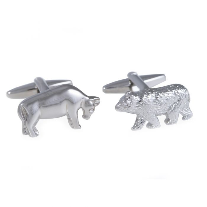 Rhodium Plated Cufflinks Bull & Bear Design