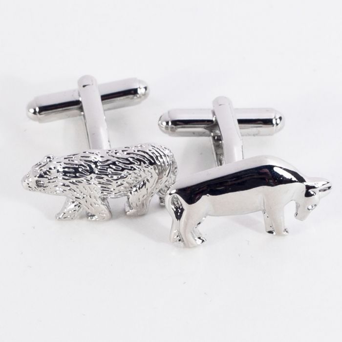 Rhodium Plated Cufflinks Bull & Bear Design