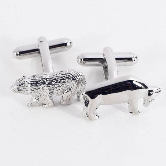 Rhodium Plated Cufflinks Bull & Bear Design