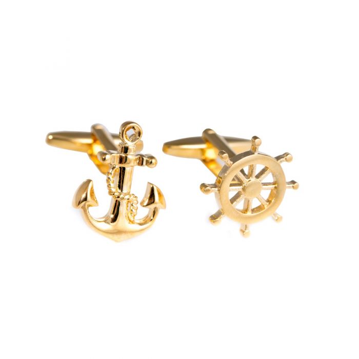 Gold Plated Cufflinks Ships Anchor & Wheel