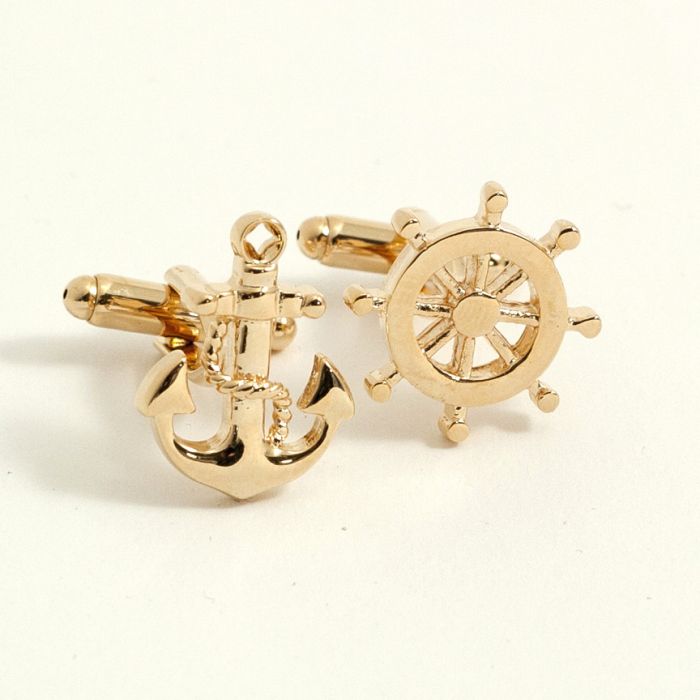 Gold Plated Cufflinks Ships Anchor & Wheel