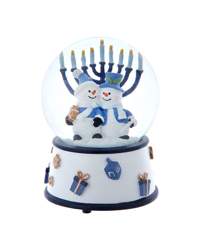 4" Musical Wind-Up Hanukkah Snowman Water Globe