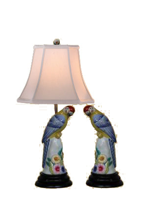 HAND MADE S/2 PORCELAIN BIRDS LAMPS