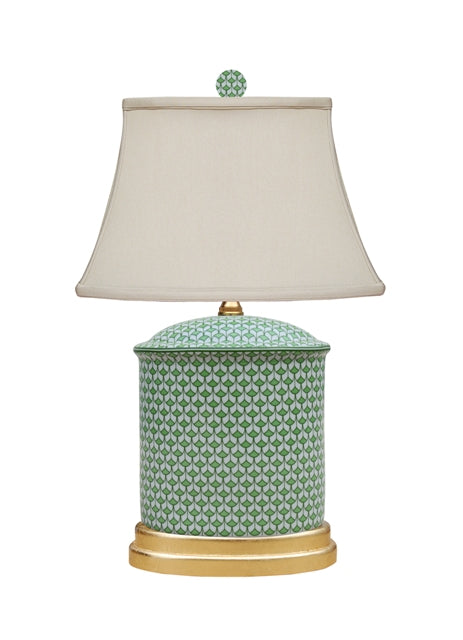 PORCELAIN GREEN FISH SCALE OVAL FLAT JAR LAMP
