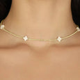 15" Choker Signature Cross Gold Pattern 2mm Bead - off-white