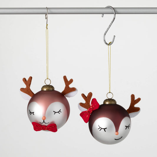 WHIMSY REINDEER BALL ORNAMENTS Set of 2