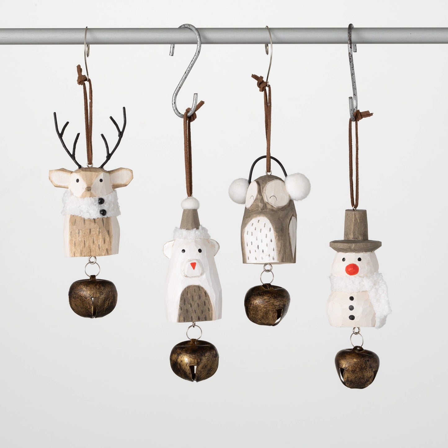 WOOD ANIMAL ORNAMENT SET of 4