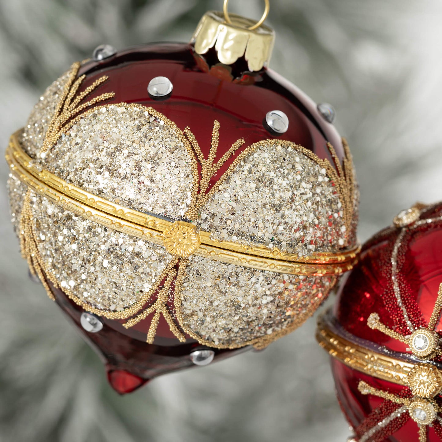 DARK RED Hinged BALL BOX ORNAMENT Assorted