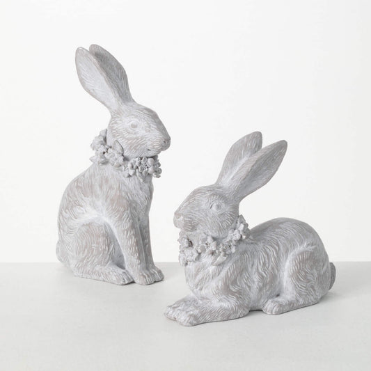 Whitewashed Set of 2 Resting Bunnies