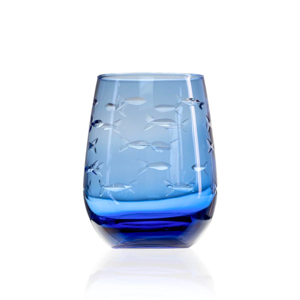 Set of 2 School of Fish 15oz Blue Stemless Wine Tumbler Glass
