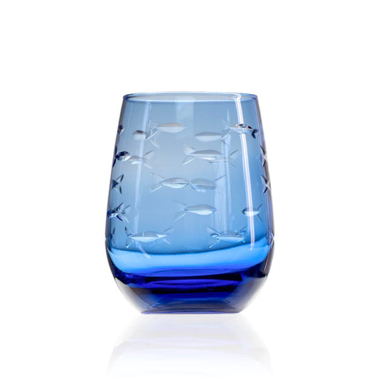 Set of 2 School of Fish 15oz Blue Stemless Wine Tumbler Glass