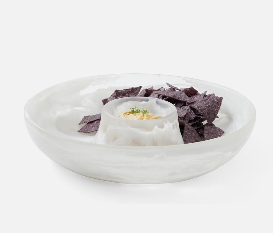 Hugo White Swirled Resin Chip & Dip Bowl