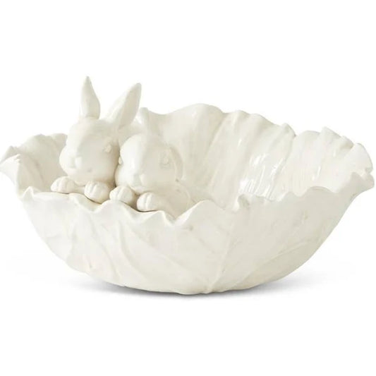 White Cabbage Bowl w/Rabbits