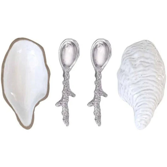 Ceramic Oyster & Spoon 4-Piece
