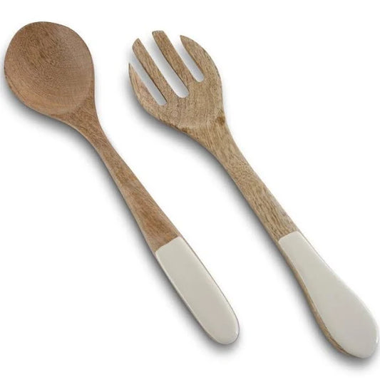 Ivory Enamel S/2 Wood Salad Servers