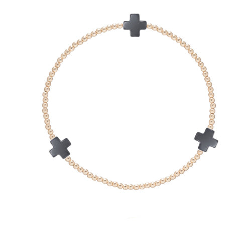 Signature Cross Gold Pattern 2MM Bead Bracelet Charcoal