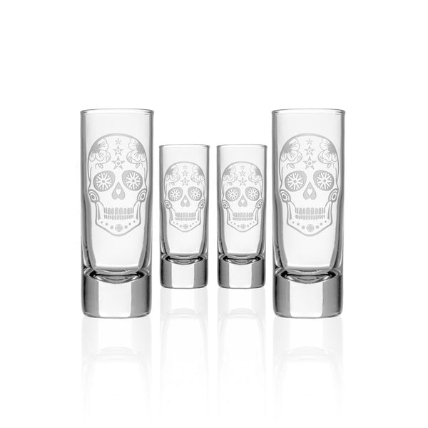 Sugar Skull 2.5oz Cordial Shot Glass, Set of 4