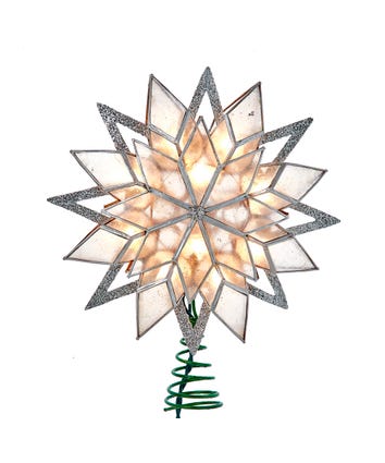 9.5" UL 10-Light Silver Glittered Capiz Star Treetop